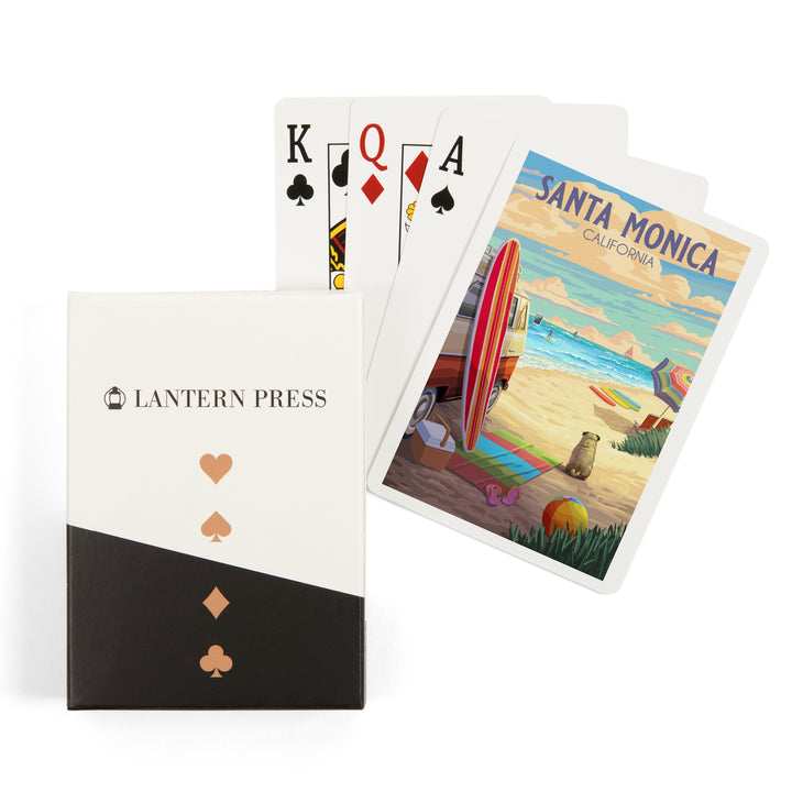 Playing Cards, Santa Monica, California, Sand N Surf, 52 Card Deck with Jokers in Box, Unique Art