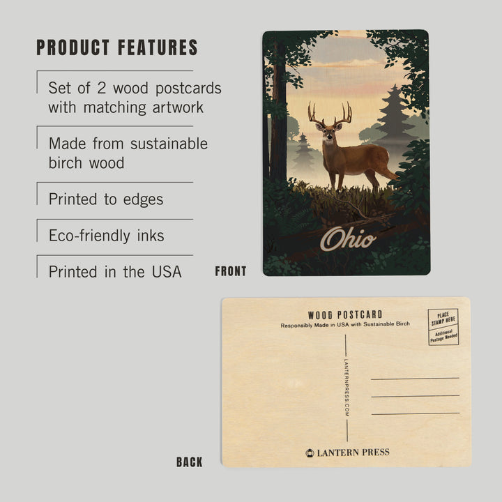 Ohio, Painterly, Deer and Sunrise, Wood Sign and Postcards