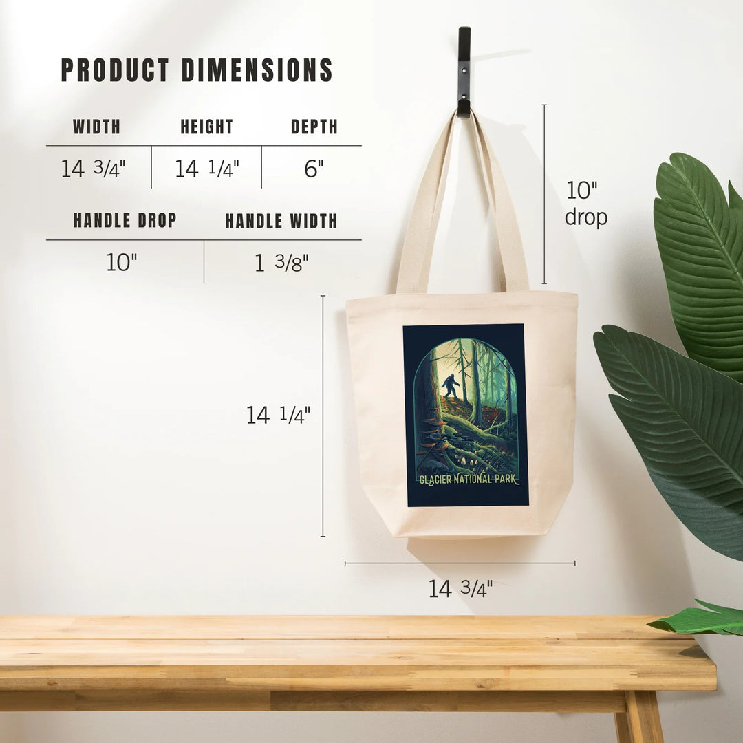 Glacier National Park, Montana, Get Outside, Wanderer, Bigfoot in Forest, Tote Bag