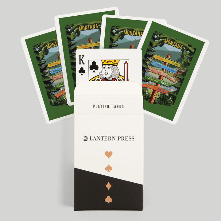 Playing Cards, Montana, Signpost, Forest and Camp, 52 Card Deck with Jokers in Box, Unique Art