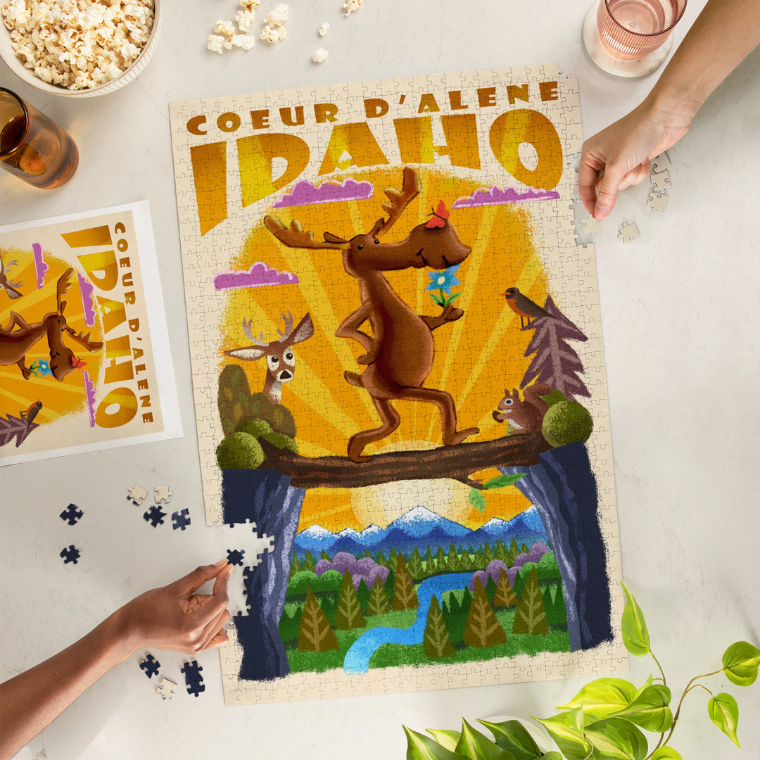 Coeur d Alene, Idaho, Mid-Century Inspired, Moose, Jigsaw Puzzle