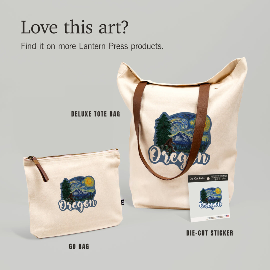 Oregon, Bigfoot, Starry Night, Contour, Lantern Press Artwork, Accessory Go Bag