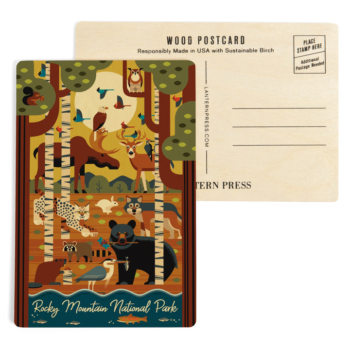 Rocky Mountain National Park, Colorado, Geometric, Forest Animals, Wood Sign and Postcards
