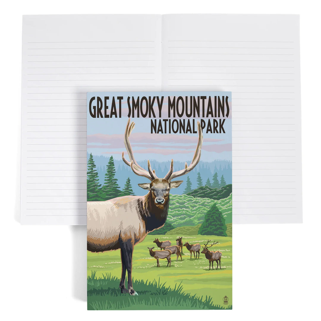 Lined 6x9 Journal, Great Smoky Mountains National Park, Elk Herd, Lay Flat, 193 Pages, FSC paper