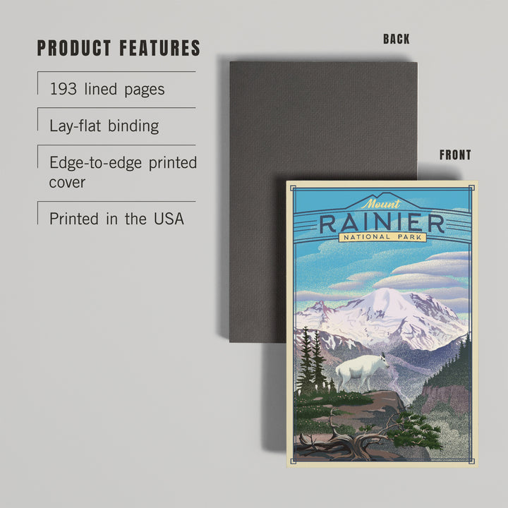 Lined 6x9 Journal, Mt. Rainier National Park, Lithograph National Park Series, Lay Flat, 193 Pages, FSC paper