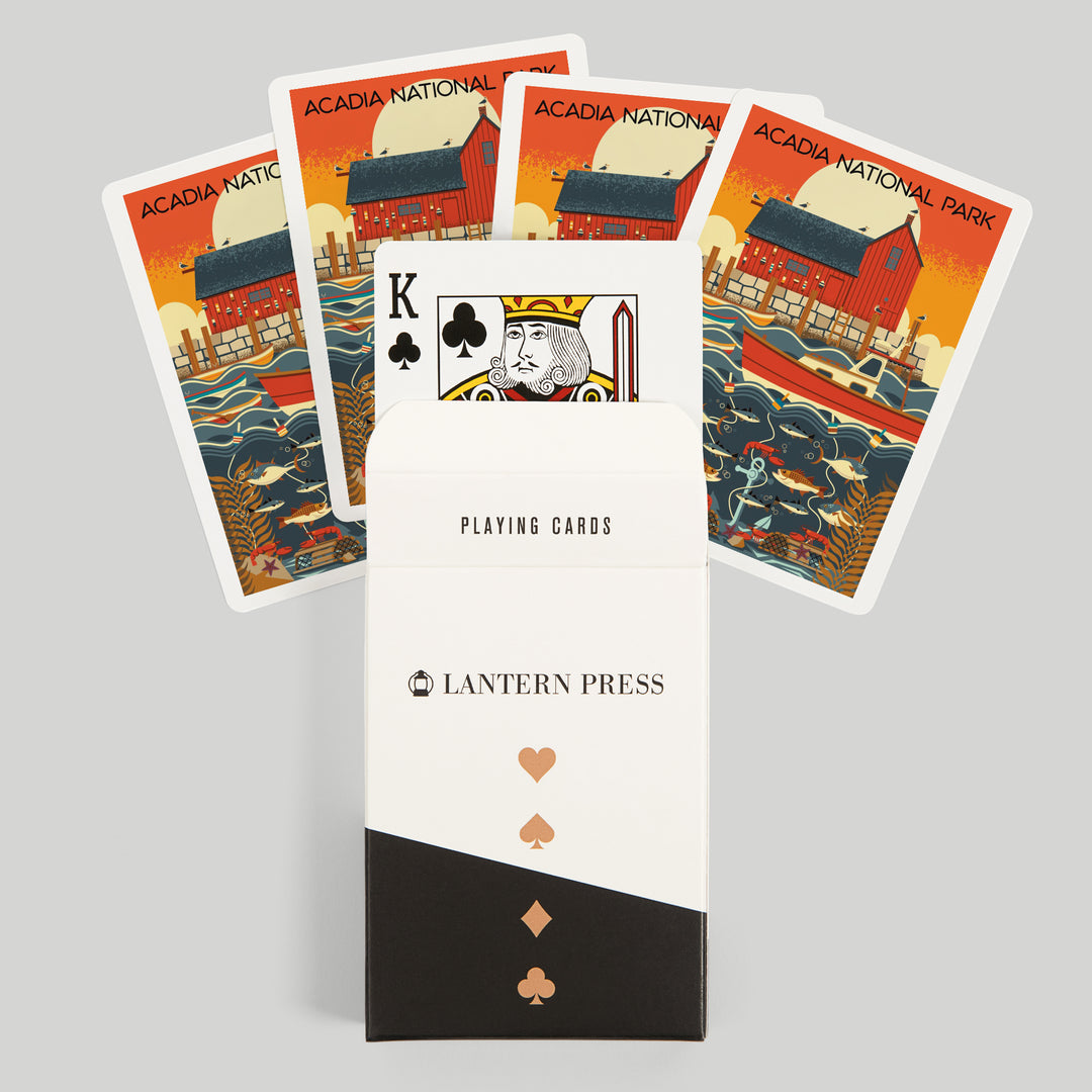 Playing Cards, Acadia National Park, Maine, Nautical Geometric, 52 Card Deck with Jokers in Box, Unique Art