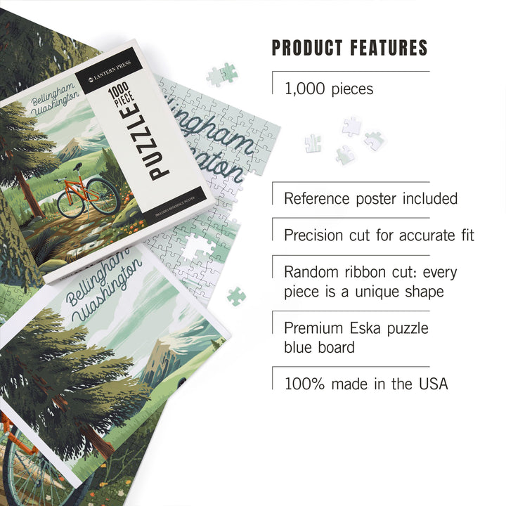 Bellingham, Washington, Get Outside Series, Off To Wander, Cycling with Mountains, 1000 Piece Jigsaw Puzzle