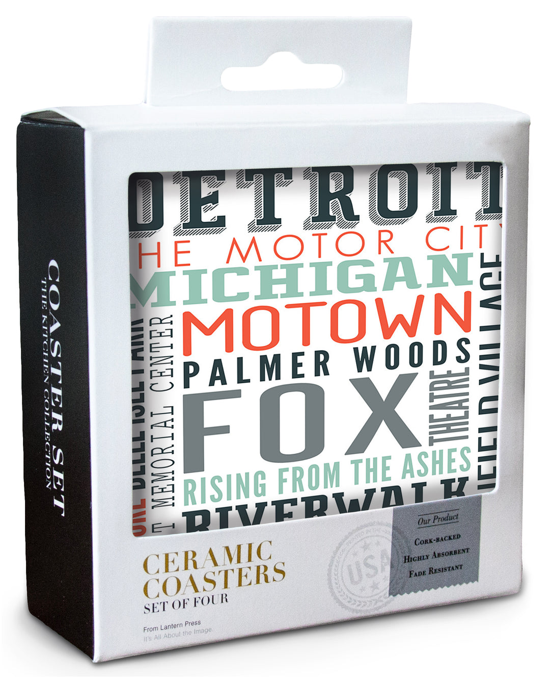 Detroit, Michigan, Typography, Coaster Set
