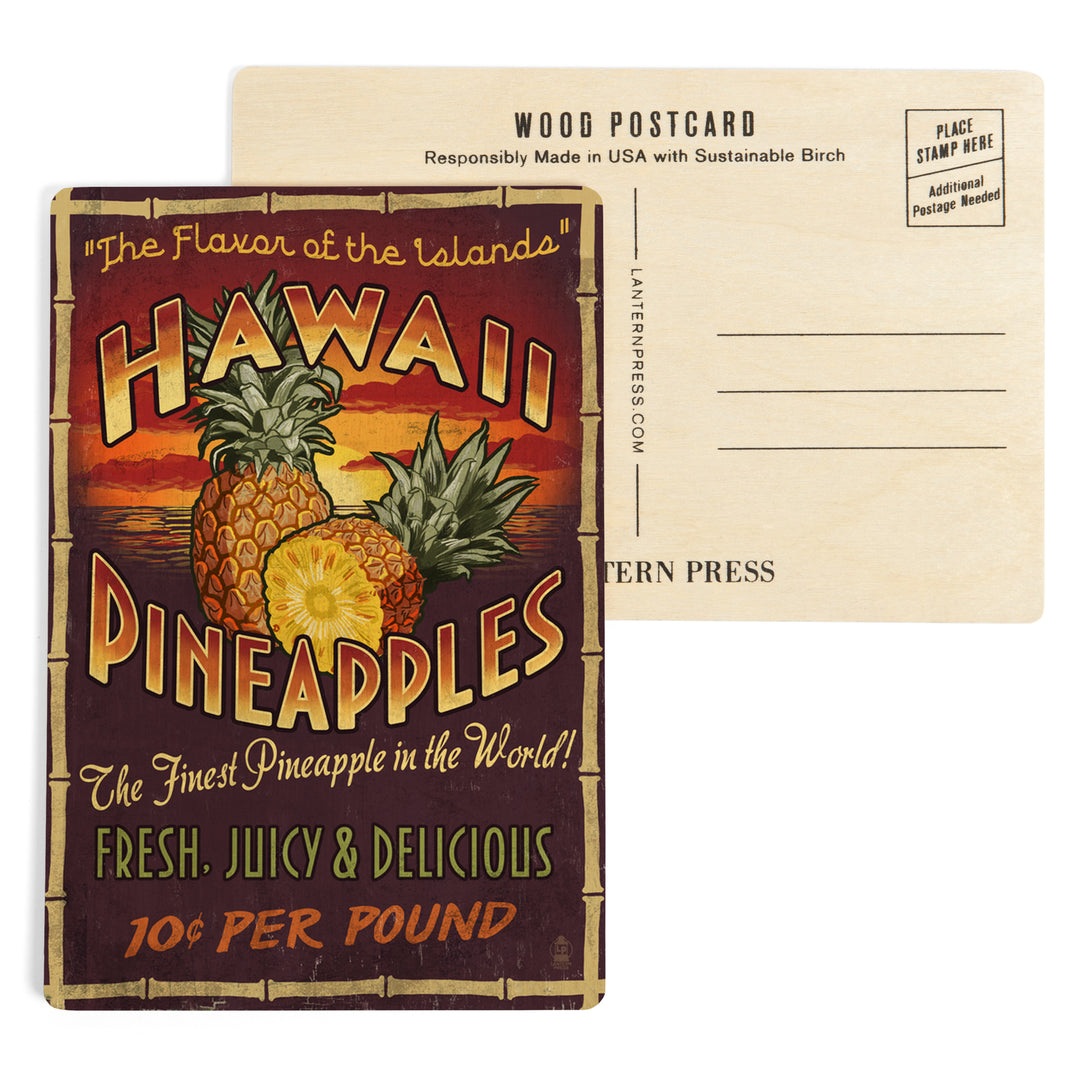 Hawaiian Pineapple, Vintage Sign, Wood Sign and Postcards