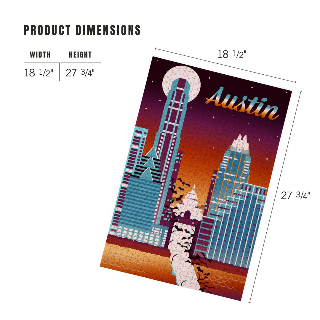 Austin, Texas, Retro Skyline Chromatic, 1000 Piece Jigsaw Puzzle