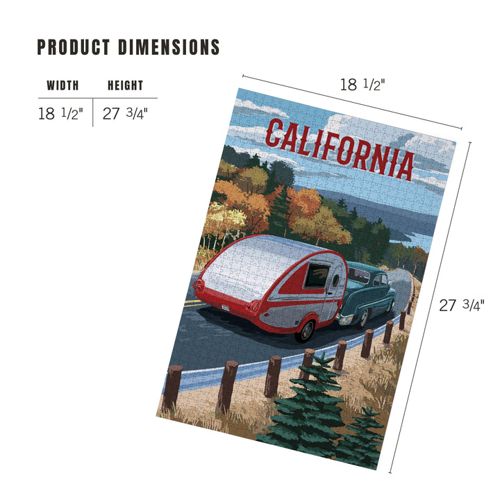 California, Painterly, Retro Camper on Road, 1000 Piece Jigsaw Puzzle