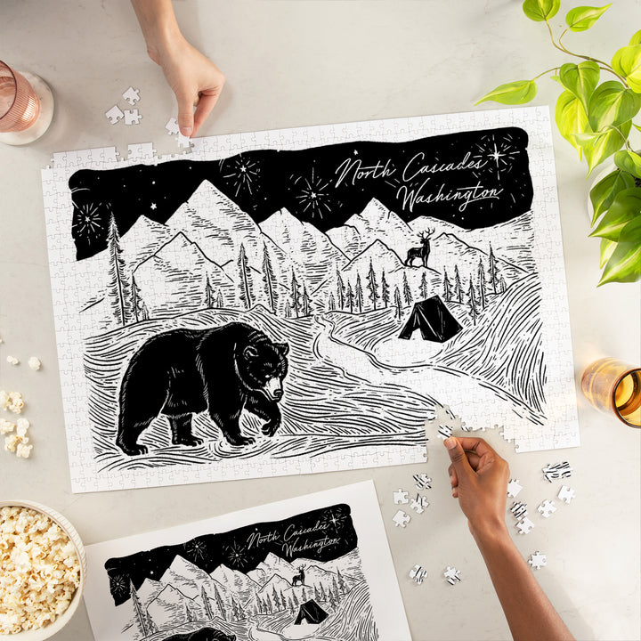 North Cascades, Washington, Mountain Scene with Bear, Jigsaw Puzzle