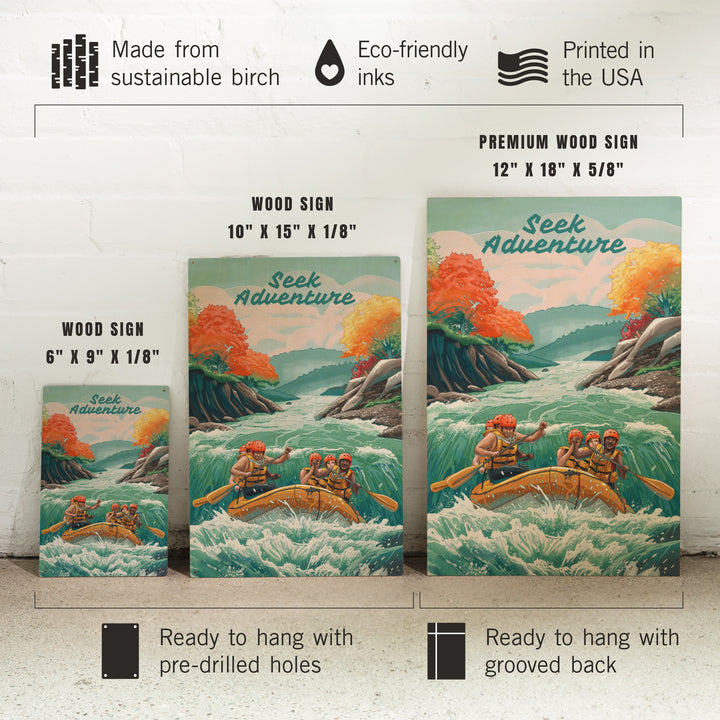 Seek Adventure, River Rafting wood signs and postcards