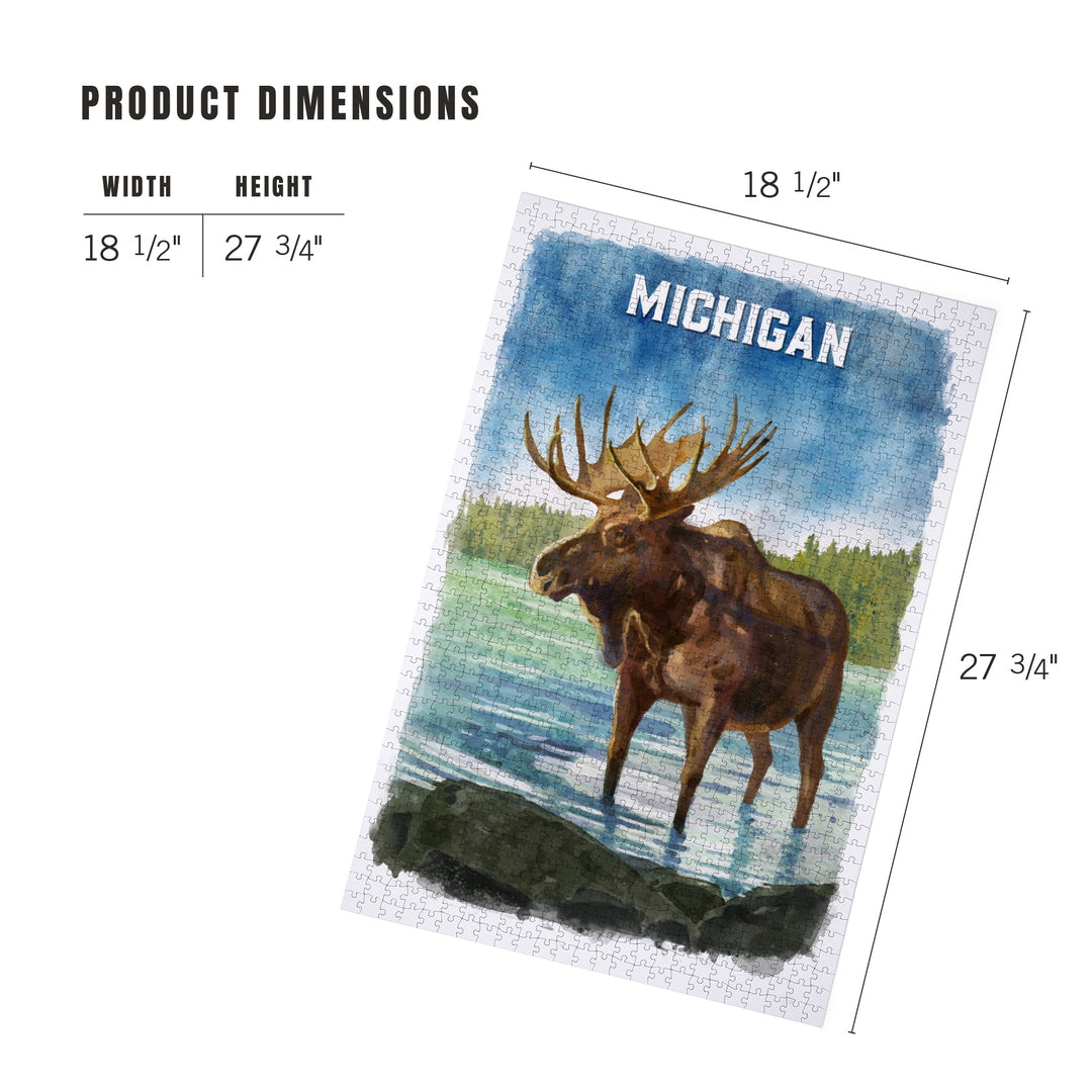 Michigan, Watercolor Study, Moose, 1000 Piece Jigsaw Puzzle