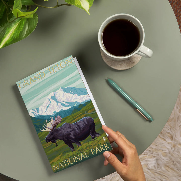 Lined 6x9 Journal, Grand Teton National Park, Wyoming, Moose and Mountain, Lay Flat, 193 Pages, FSC paper