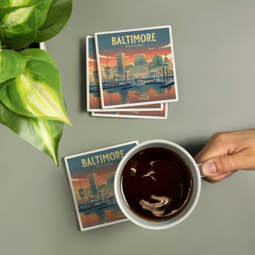 Baltimore, Maryland, Lithograph, City Series, Coasters