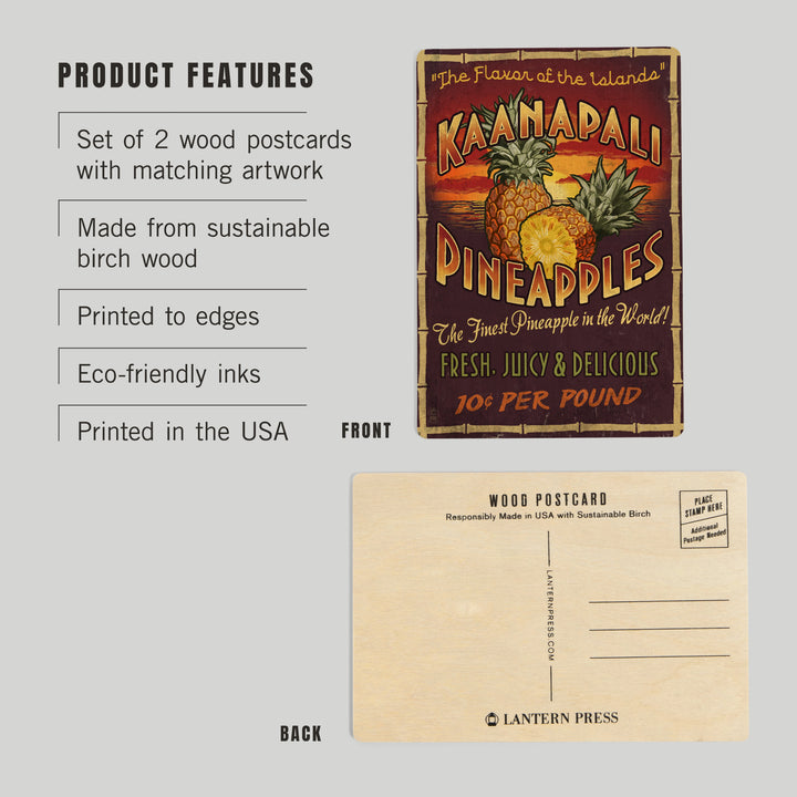 Kaanapali, Hawaii, Pineapple Vintage Sign, Wood Sign and Postcards