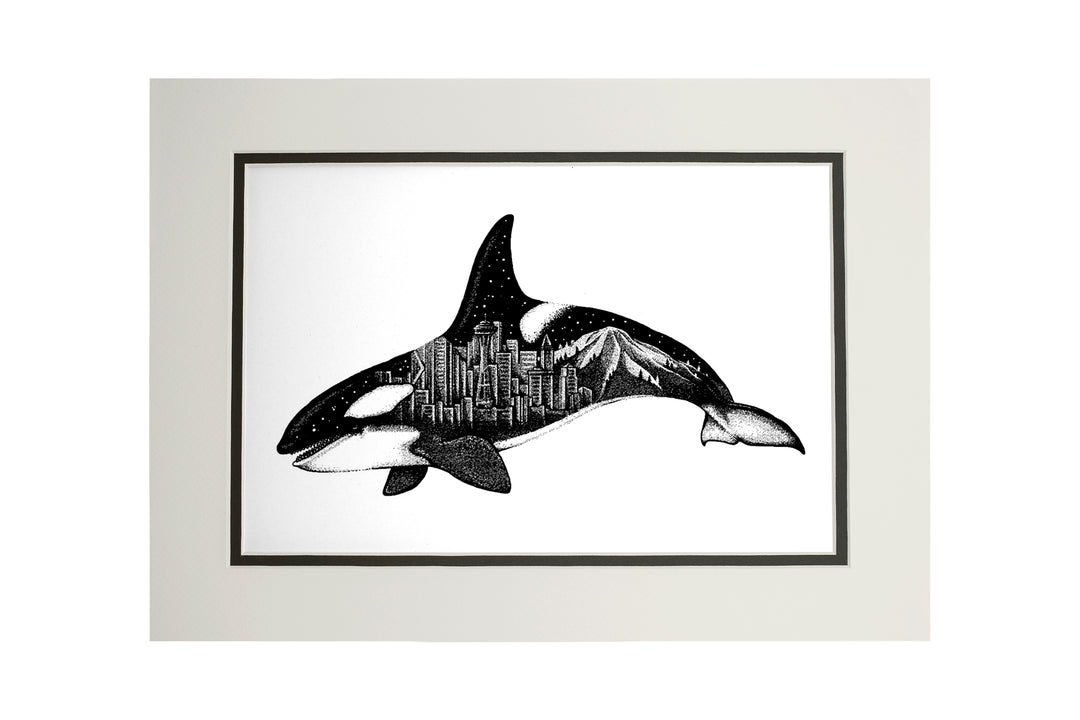 Orca and Seattle Skyline, Double Exposure, Art & Giclee Prints