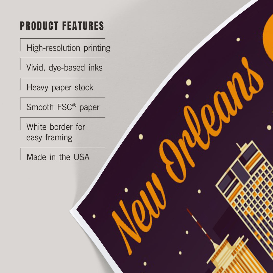 New Orleans, Louisiana, Retro Skyline Chromatic Series, Art & Giclee Prints