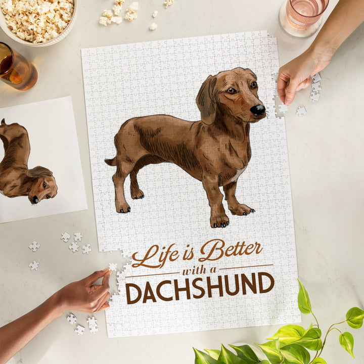 Dachshund Brown, Life is Better, White Background, 1000 Piece Jigsaw Puzzle