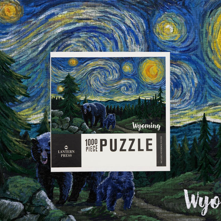Wyoming, Starry Night, Bear and Cub, Jigsaw Puzzle