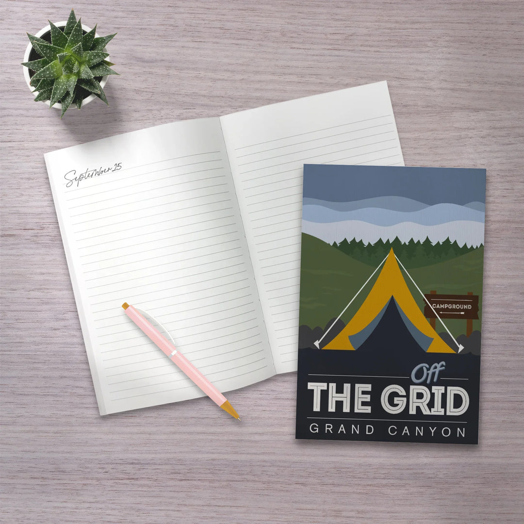 Lined 6x9 Journal, Grand Canyon National Park, Arizona, Off the Grid (Tent), Discover, Vector, Lay Flat, 193 Pages, FSC paper