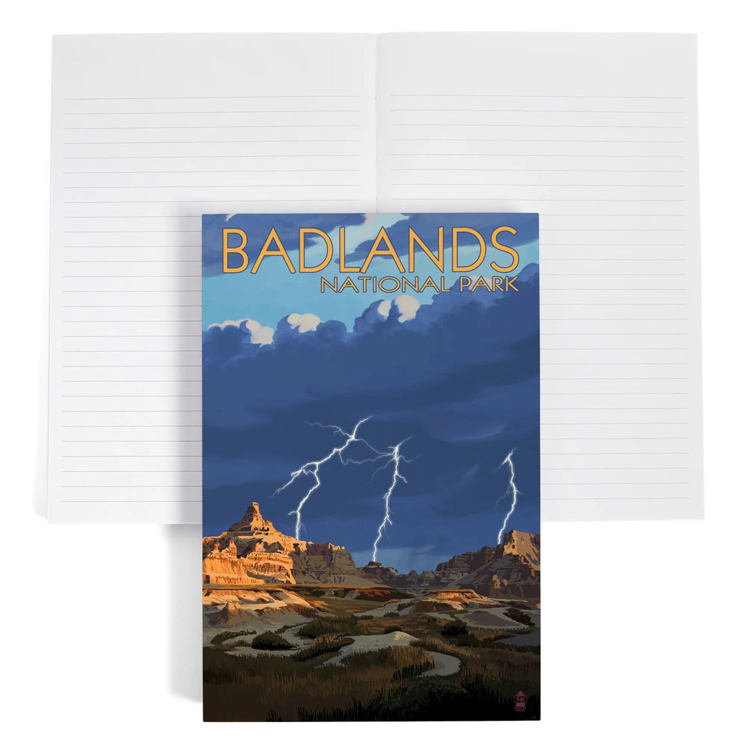 Lined 6x9 Journal, Badlands National Park, South Dakota, Desert Lightning Storm, Lay Flat, 193 Pages, FSC paper