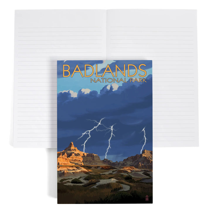 Lined 6x9 Journal, Badlands National Park, South Dakota, Desert Lightning Storm, Lay Flat, 193 Pages, FSC paper