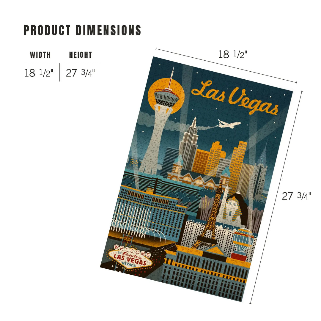 Las Vegas, Nevada, Retro Skyline, Jigsaw Puzzle