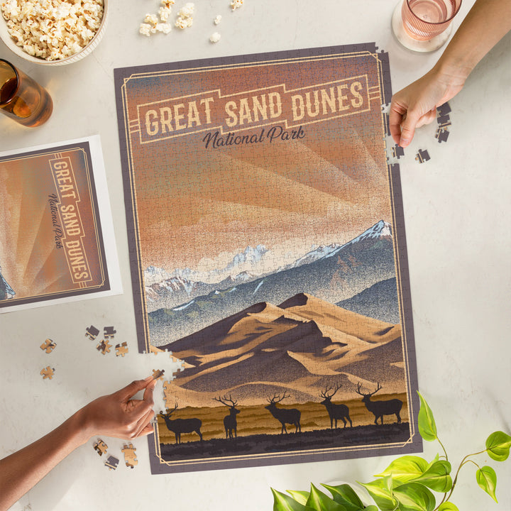 Great Sand Dunes National Park, Colorado, Lithograph National Park Series, Jigsaw Puzzle