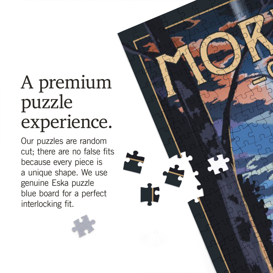 Morro Bay, California, Retro Camper and Lake with Bear Family, 1000 Piece Jigsaw Puzzle