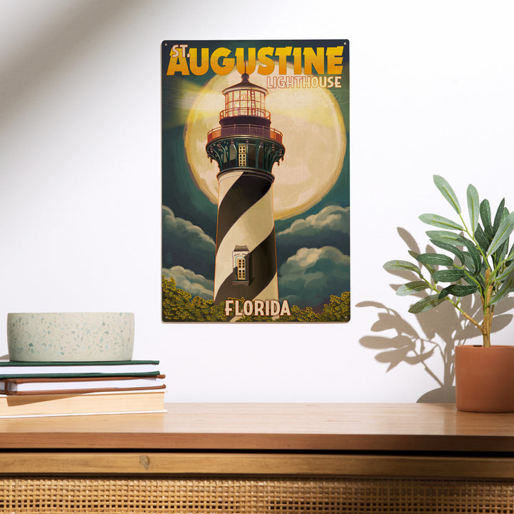 St. Augustine, Florida, Lighthouse and Moon, Wood Sign and Postcards