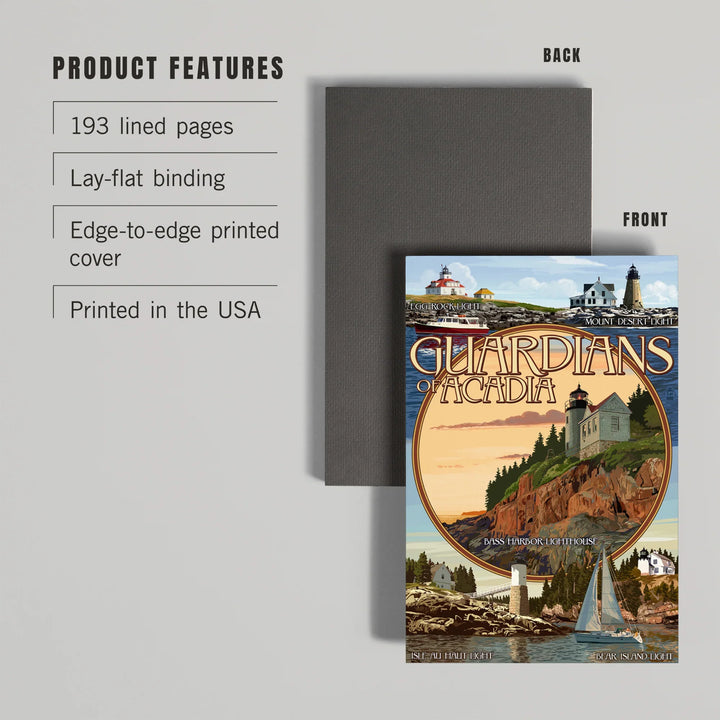 Lined 6x9 Journal, Acadia National Park, Maine, Guardians of Acadia Lighthouses, Lay Flat, 193 Pages, FSC paper