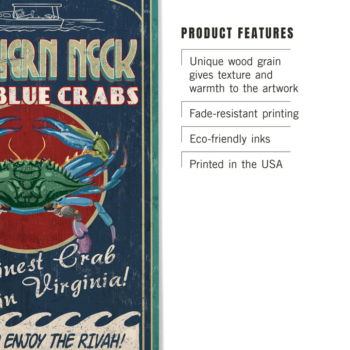 Northern Neck, Virginia, Blue Crab Vintage 52777, Wood Sign and Postcards