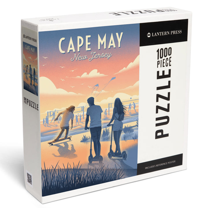 Cape May, New Jersey, Lithograph, Enjoy the Ride, Longboards and Scooters, Jigsaw Puzzle