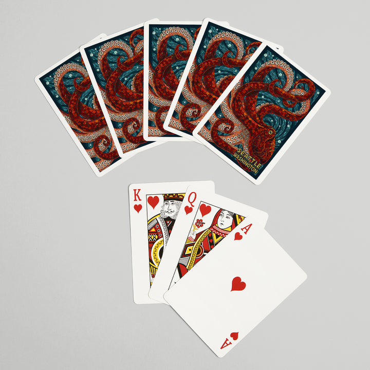 Playing Cards, Seattle, Washington, Octopus Mosaic, 52 Card Deck with Jokers in Box, Unique Art