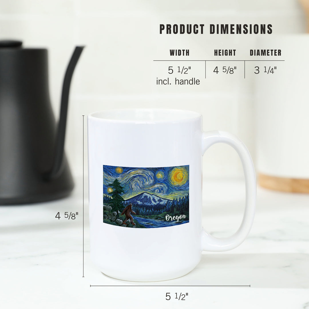 Oregon, Columbia River, Bigfoot, Starry Night, Lantern Press Artwork, Ceramic Mug