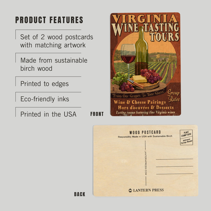Virginia, Wine Vintage Sign, Wood Sign and Postcards