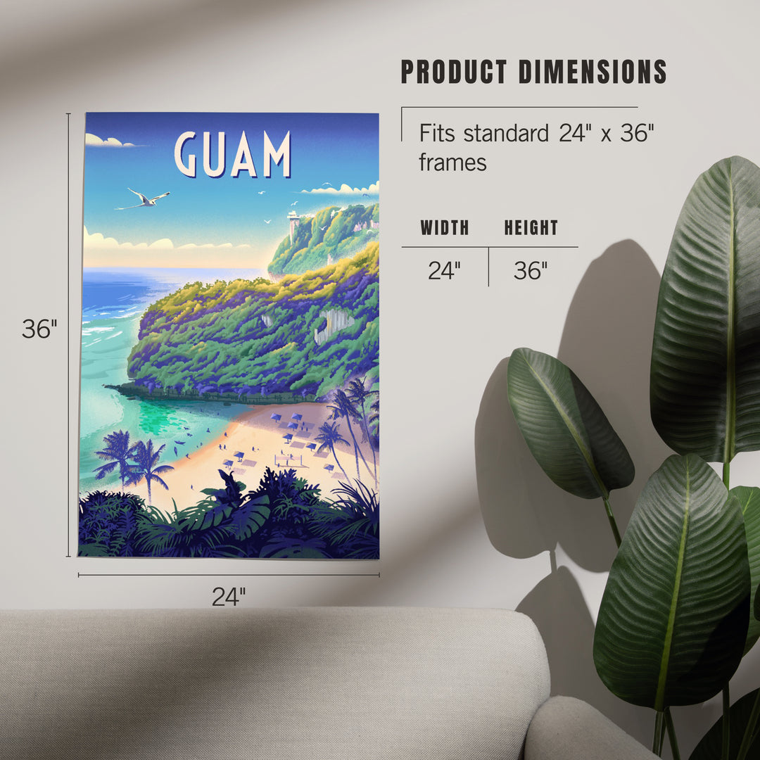 Agana, Guam, Lithograph, Beach Cove, Art & Giclee Prints