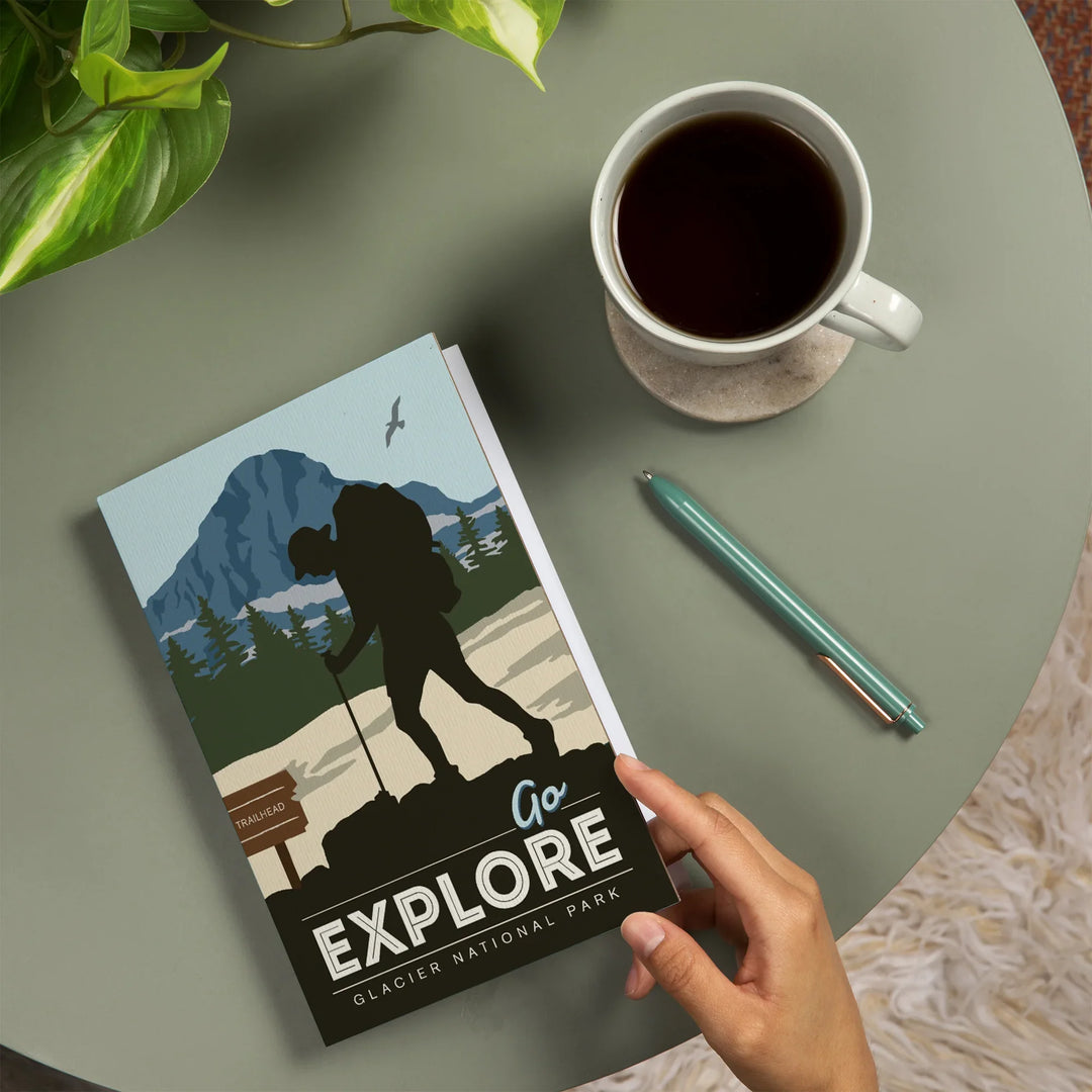 Lined 6x9 Journal, Glacier National Park, Montana, Go Explore, Backpacker, Lay Flat, 193 Pages, FSC paper