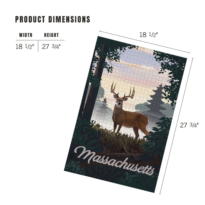 Massachusetts, Painterly, Deer and Sunrise, 1000 Piece Jigsaw Puzzle