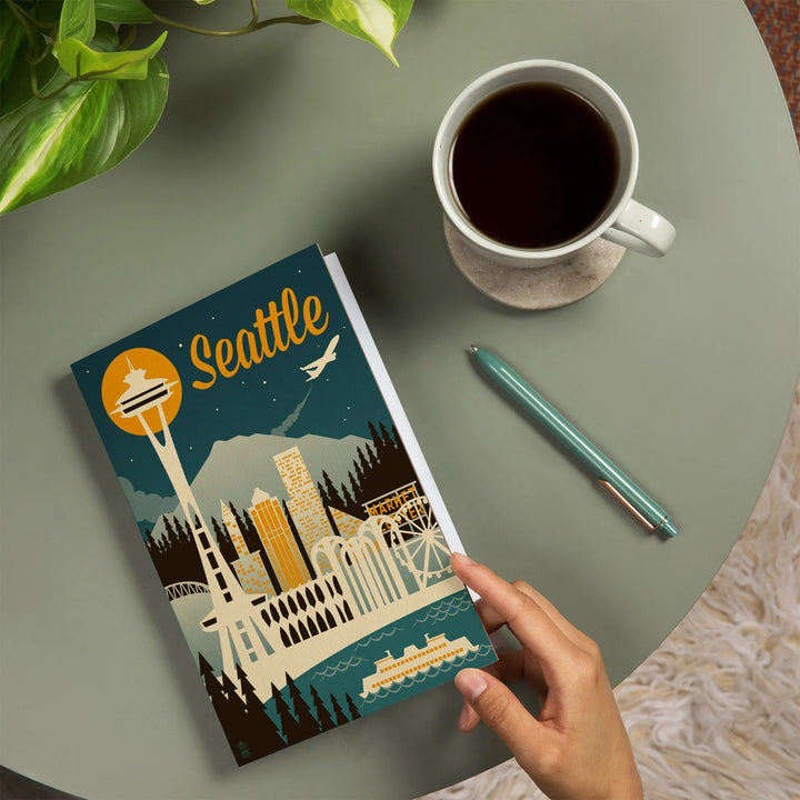 Lined 6x9 Journal, Seattle, Washington, Retro Skyline, Lay Flat, 193 Pages, FSC paper