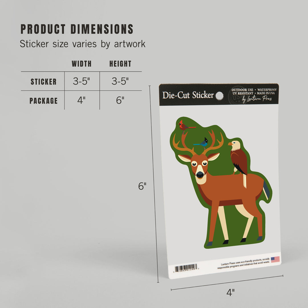 Deer & Birds, Geometric, Contour, Lantern Press Artwork, Vinyl Sticker