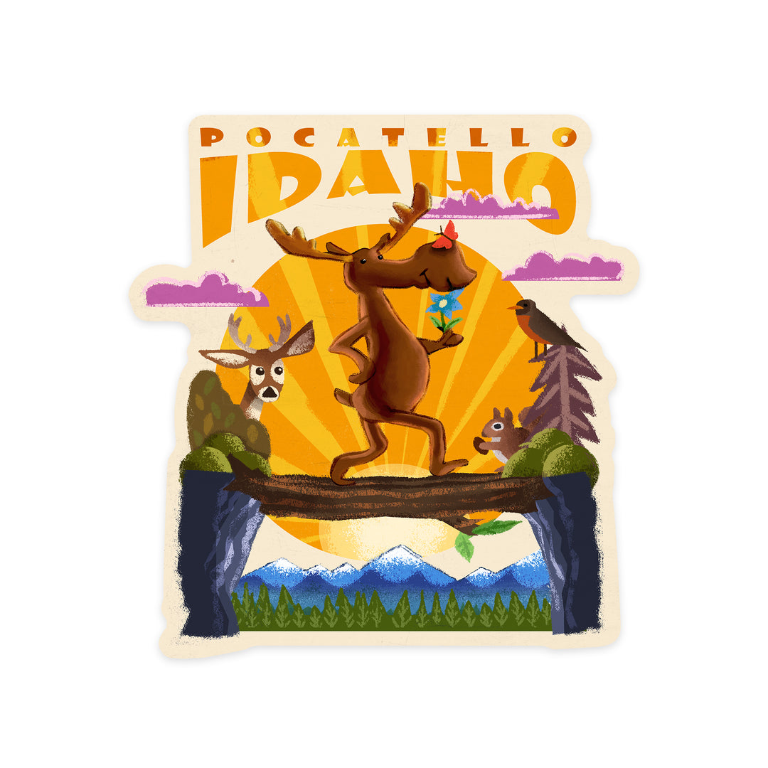 Pocatello, Idaho, Moose, Mid-Century Inspired, Contour, Vinyl Sticker