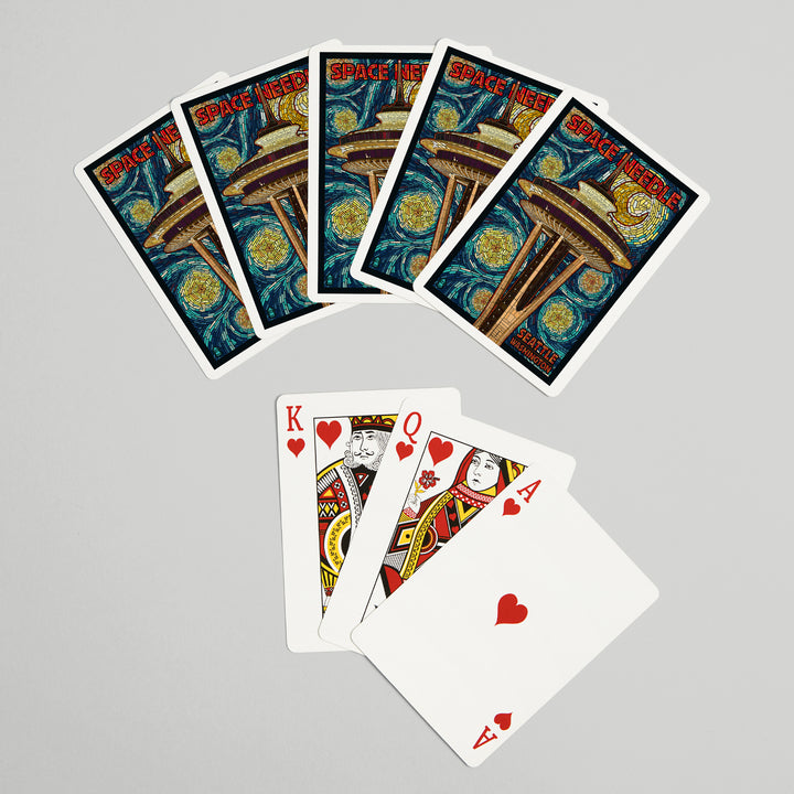Playing Cards, Seattle, Washington, Space Needle Mosaic, 52 Card Deck with Jokers in Box, Unique Art