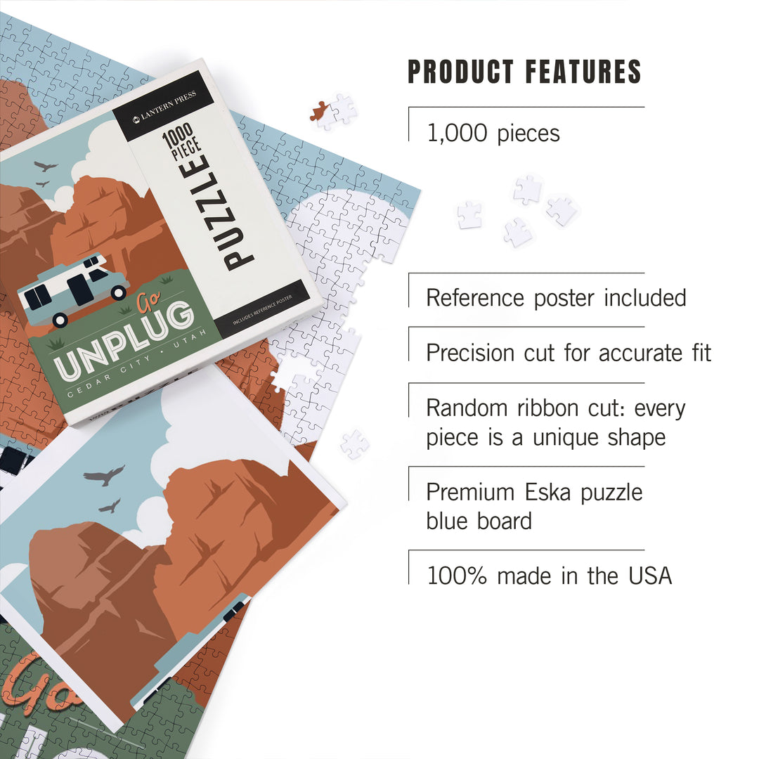 Cedar City, Utah, Simply Outdoors, Go Unplug, Retro RV, 1000 Piece Jigsaw Puzzle