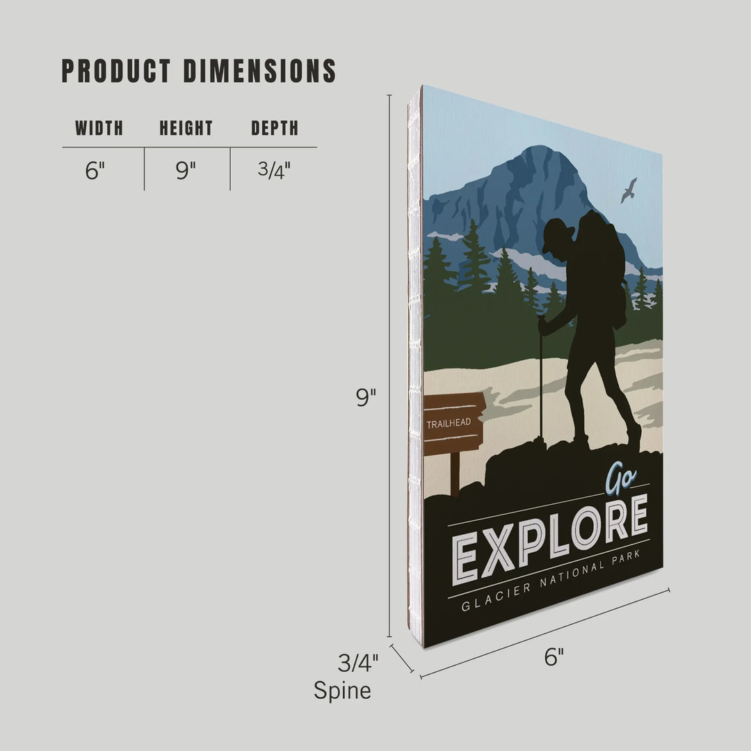 Lined 6x9 Journal, Glacier National Park, Montana, Go Explore, Backpacker, Lay Flat, 193 Pages, FSC paper