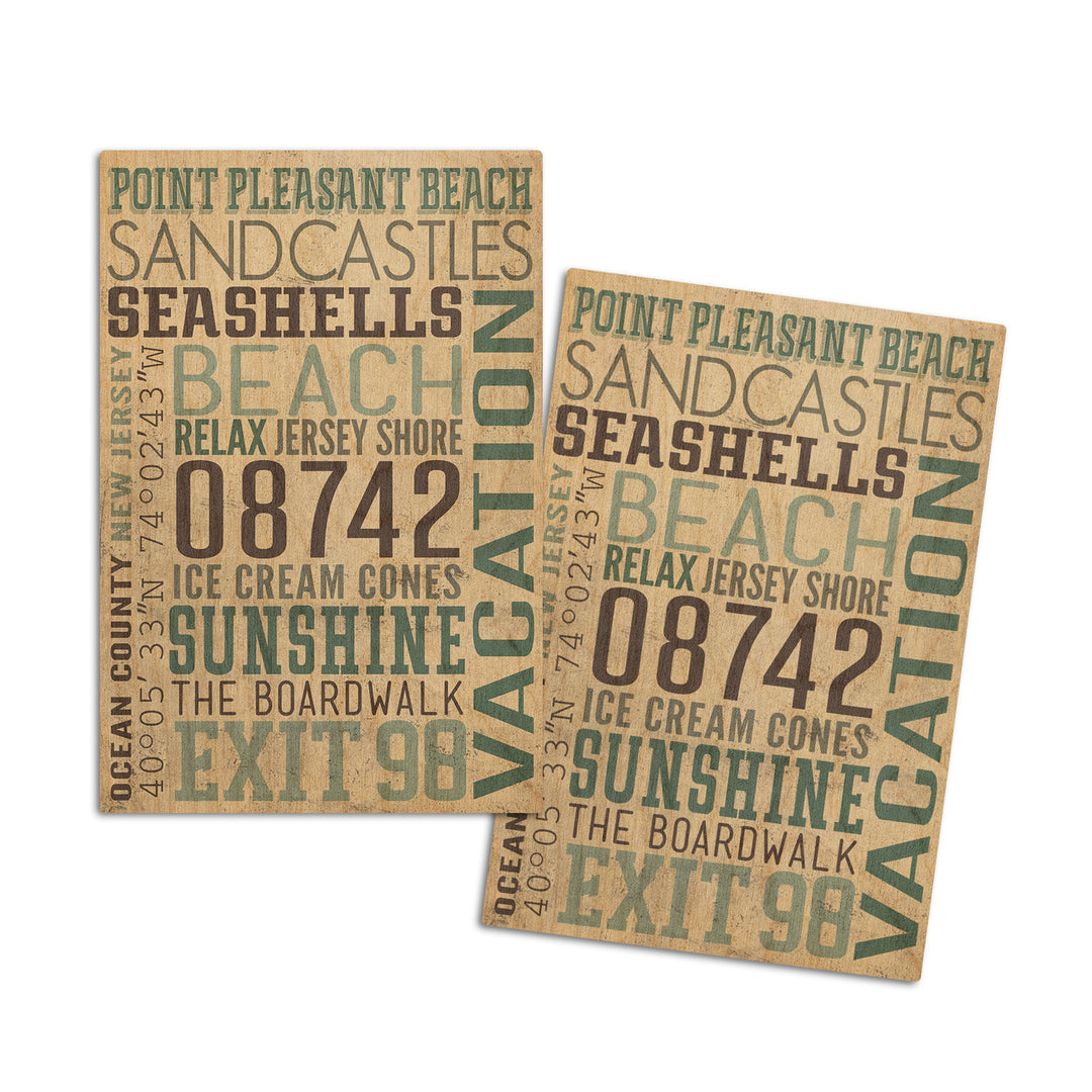 Point Pleasant Beach, New Jersey, Typography, Textured, Lantern Press Artwork, Wood Signs and Postcards
