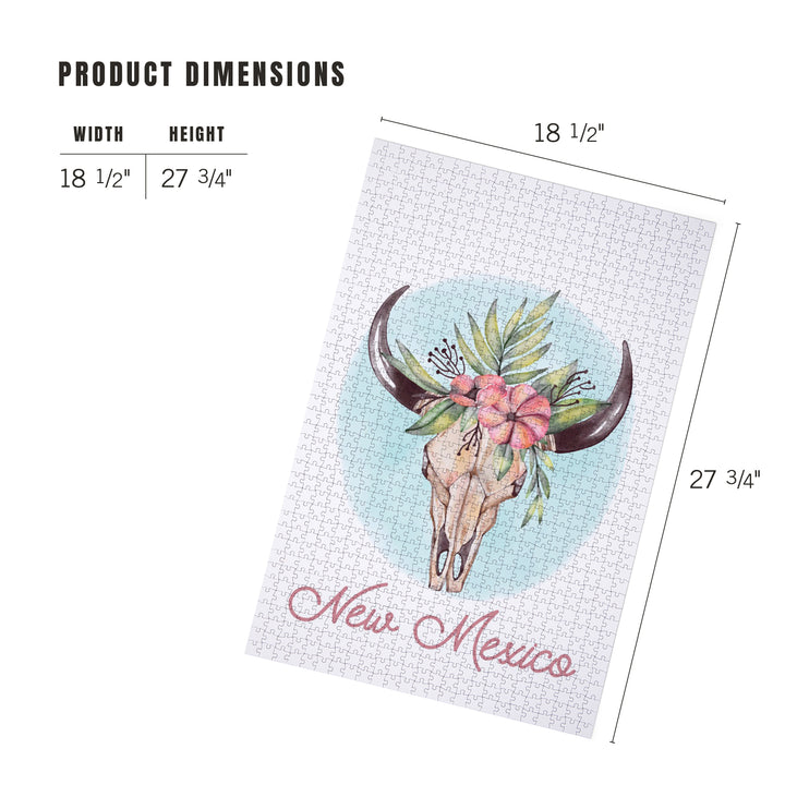 New Mexico, Watercolor, Cow Skull and Flower Crown, 1000 Piece Jigsaw Puzzle