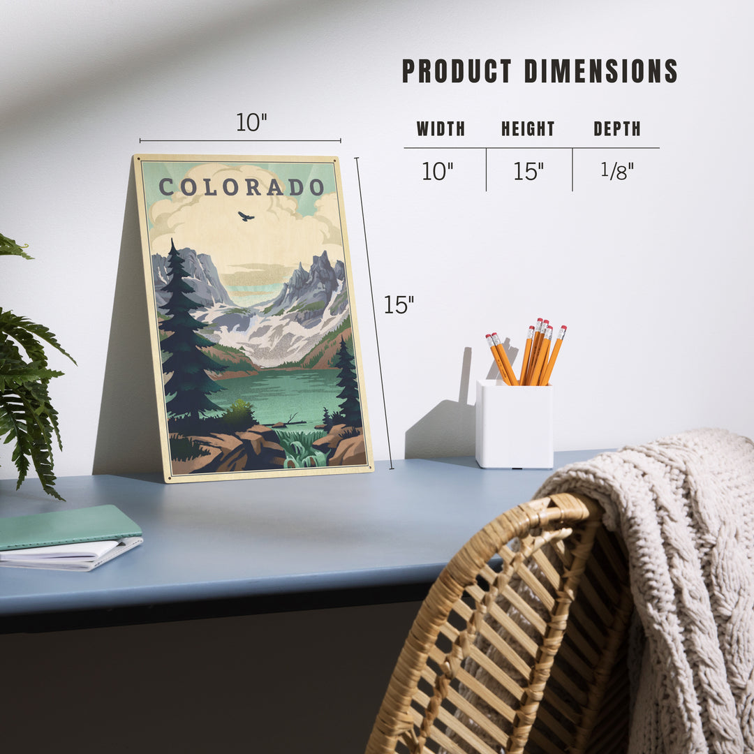 Colorado Lake Lithograph, Wood Sign and Postcards